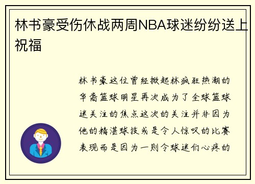 林书豪受伤休战两周NBA球迷纷纷送上祝福